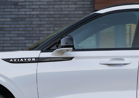 The driver’s door of a white 2025 Lincoln Aviator® SUV is showcased. | Oliver Lincoln in Plymouth IN