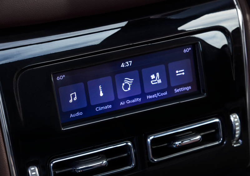 Driver controls like music, temperature, air quality, settings, and heat/cool seats are shown. | Oliver Lincoln in Plymouth IN
