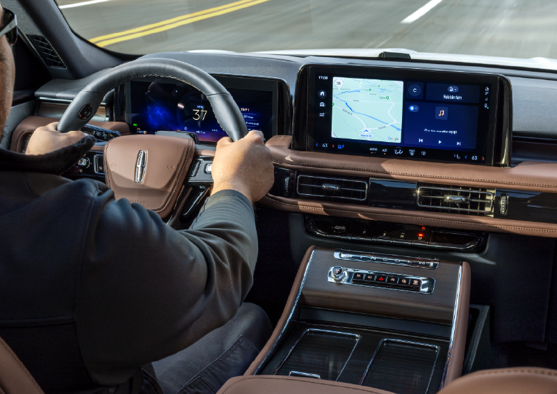 A person is driving a 2025 Lincoln Aviator® SUV from inside the cabin. | Oliver Lincoln in Plymouth IN