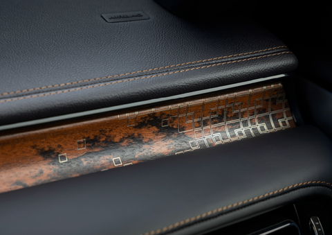 A close-up shot of the 2025 Lincoln Aviator® dashboard with unique black and brown accents, and brown stitching. | Oliver Lincoln in Plymouth IN