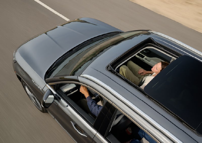The available panoramic Vista Roof® of a 2027 Lincoln Aviator® SUV is open. | Oliver Lincoln in Plymouth IN